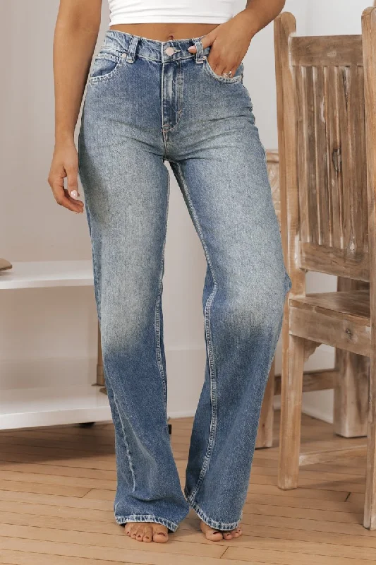 Free People Medium Wash Tinsley Baggy High Rise Jeans