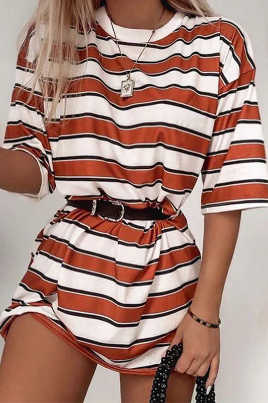 Casual Striped Basic O Neck T-Shirts