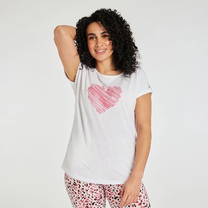 Ladies Heart Printed T-Shirt Pink