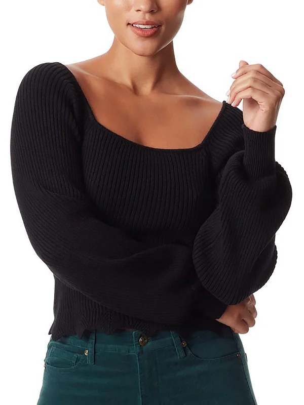 Alexi Womens Ribbed Knit Square Neck Pullover Sweater