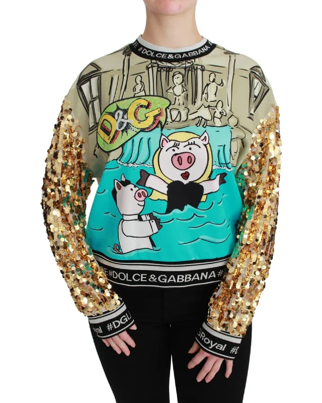 Dolce & Gabbana Crewneck Pullover Sweater with Year of the Pig Motive 38 IT Women