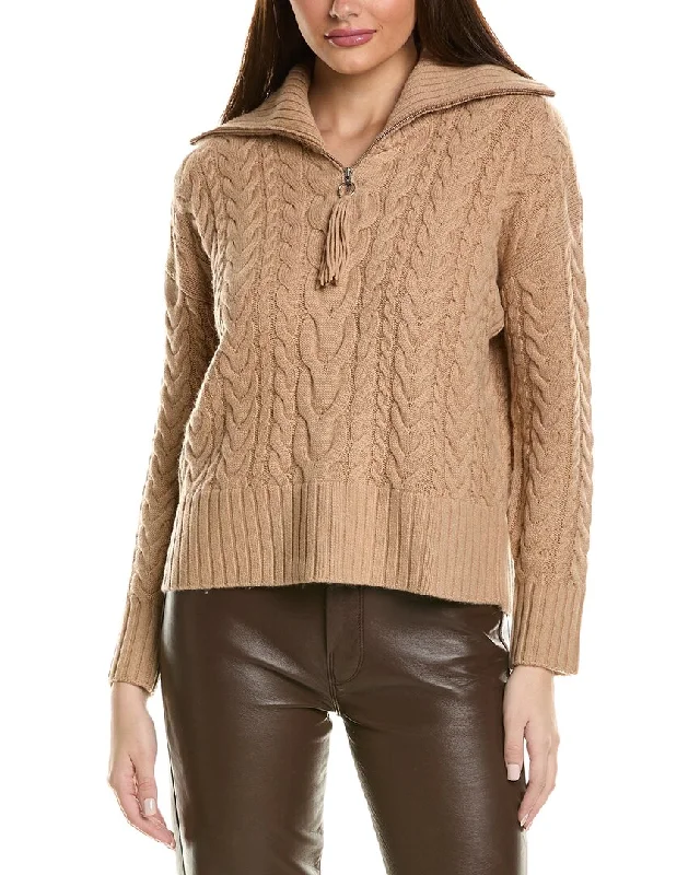 Hannah Rose Cable 1/2-Zip Wool & Cashmere-Blend Pullover