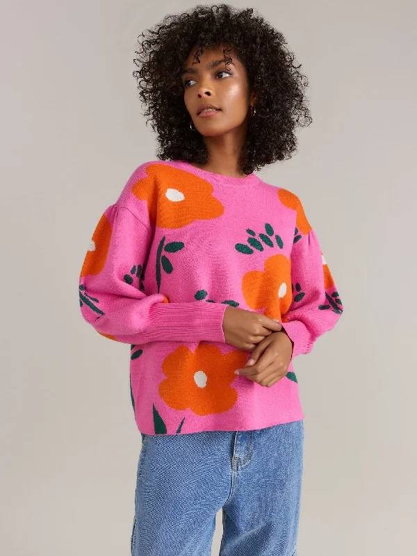 Sugarlips Long Puff Sleeve Floral Pullover - Brands We Love