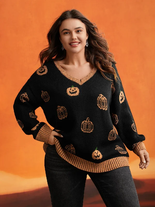 Pumpkin Patch Contrasting Color Hemline Pullover