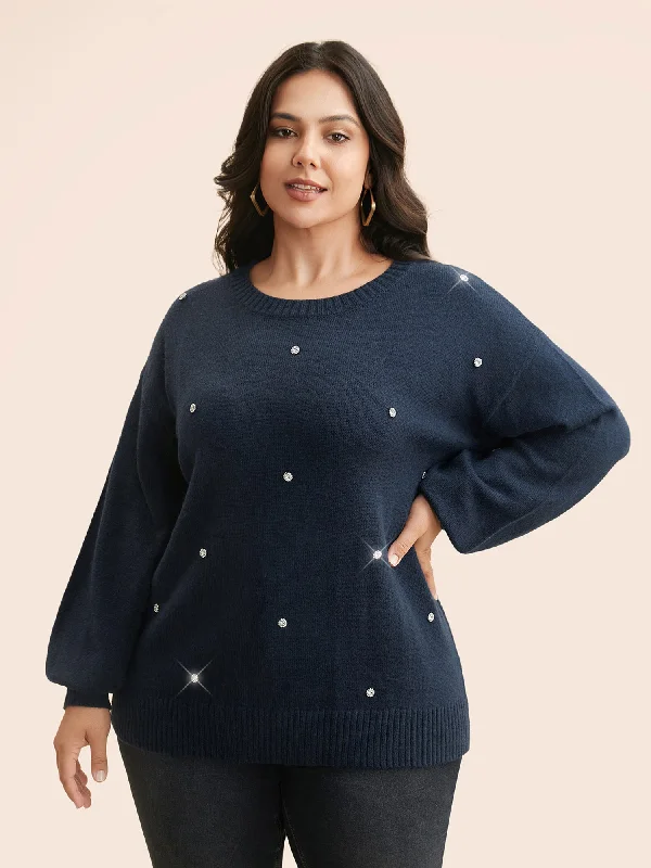 Rhinestone Decor Dropped Shoulder Pullover