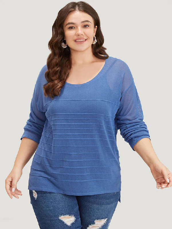 Solid High Low Hem Drop Shoulder Split Side Pullover