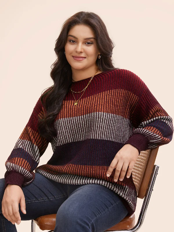 Textured Striped Contrast Patchwork Pullover