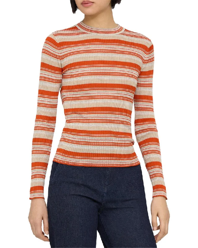 Theory Washable Silk Stripe Rib Pullover