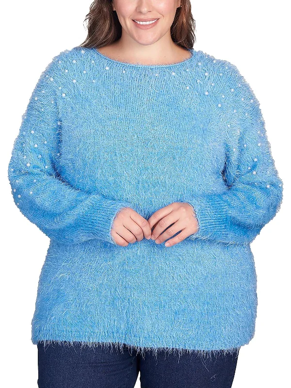 Womens Eyelash Embellished Pullover Sweater