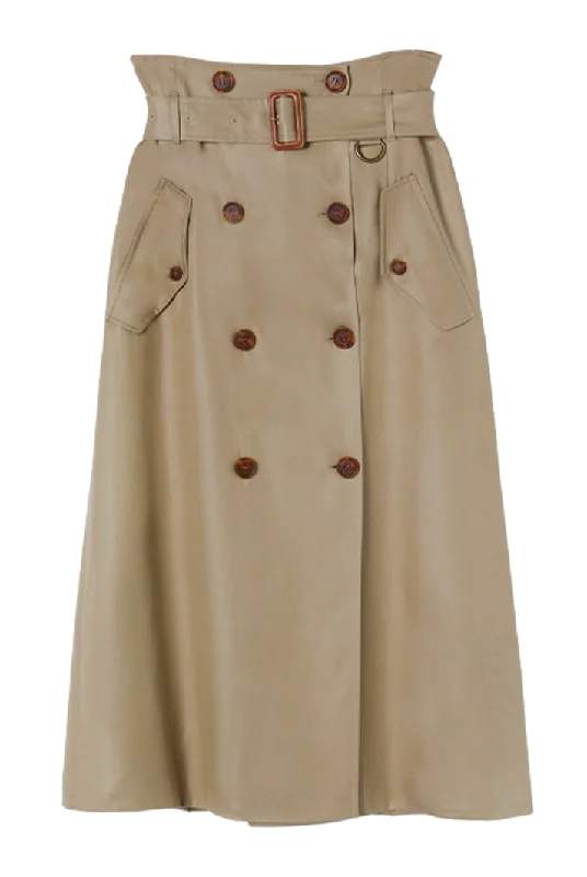 Olive Beige Button Detail A-Line Skirt