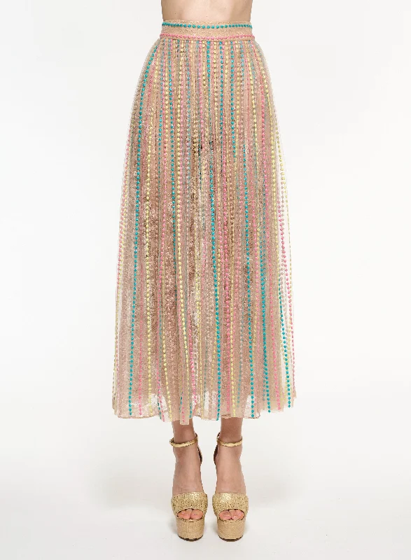 Dot Embroidered Midi Skirt