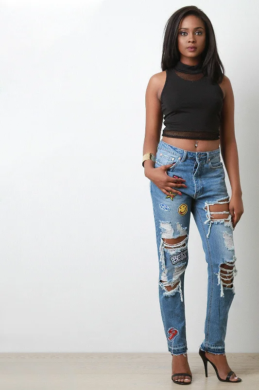 Ripped Boyfriend Patch Jeans