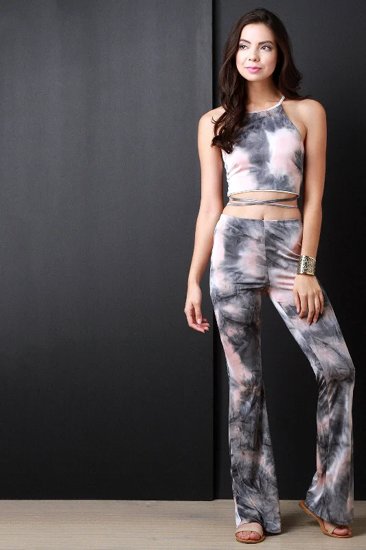 Splashed Tie Dye Flare Cut Pants